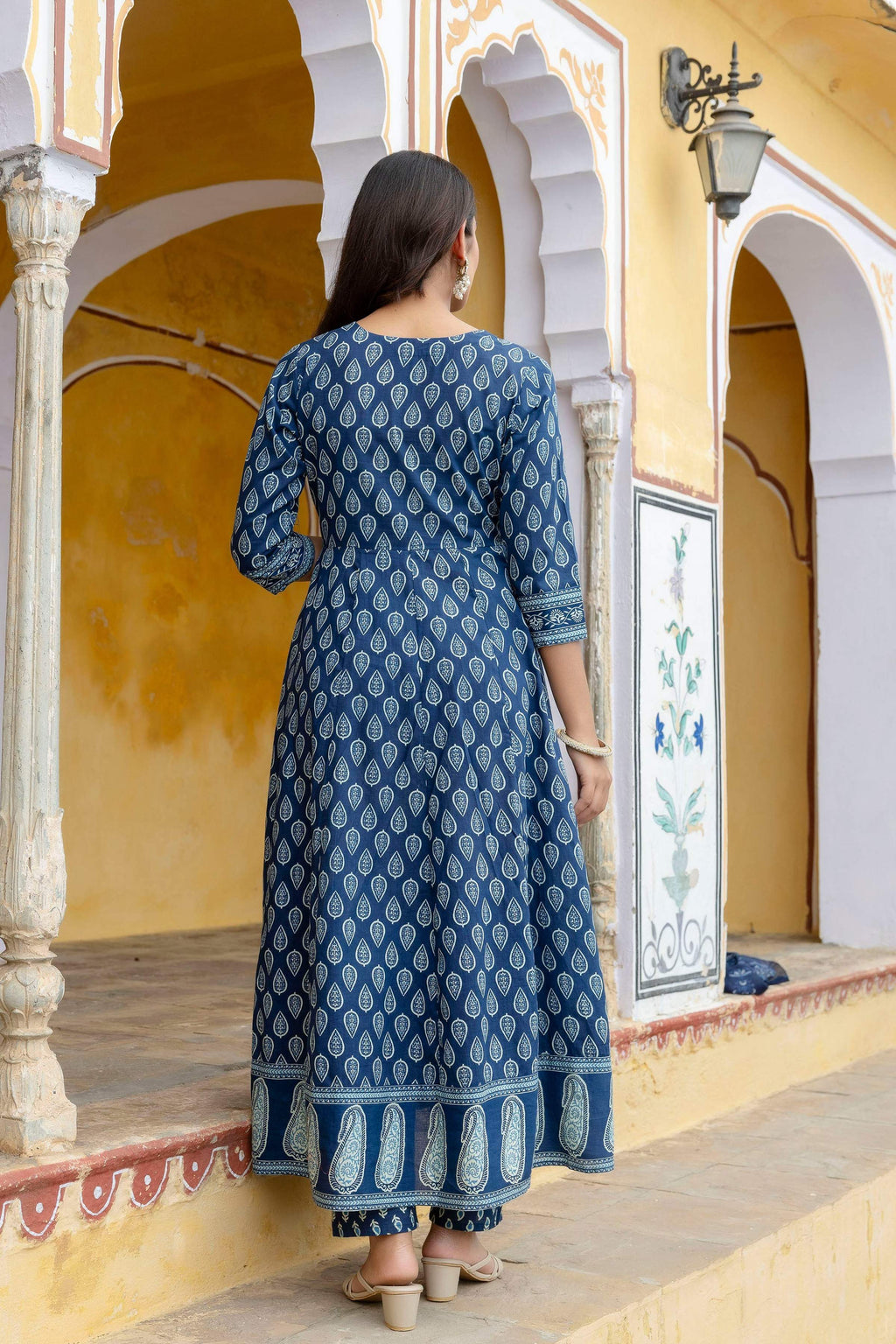 Ethnic Printed Anarkali Kurta With Matching Pant & A Flowy Dupatta, Blue - Hiral Fashion - Distacart