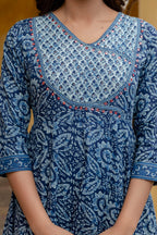 Embroidered Anarkali Kurta With Pant & Printed Dupatta, Blue - Hiral Fashion - Distacart