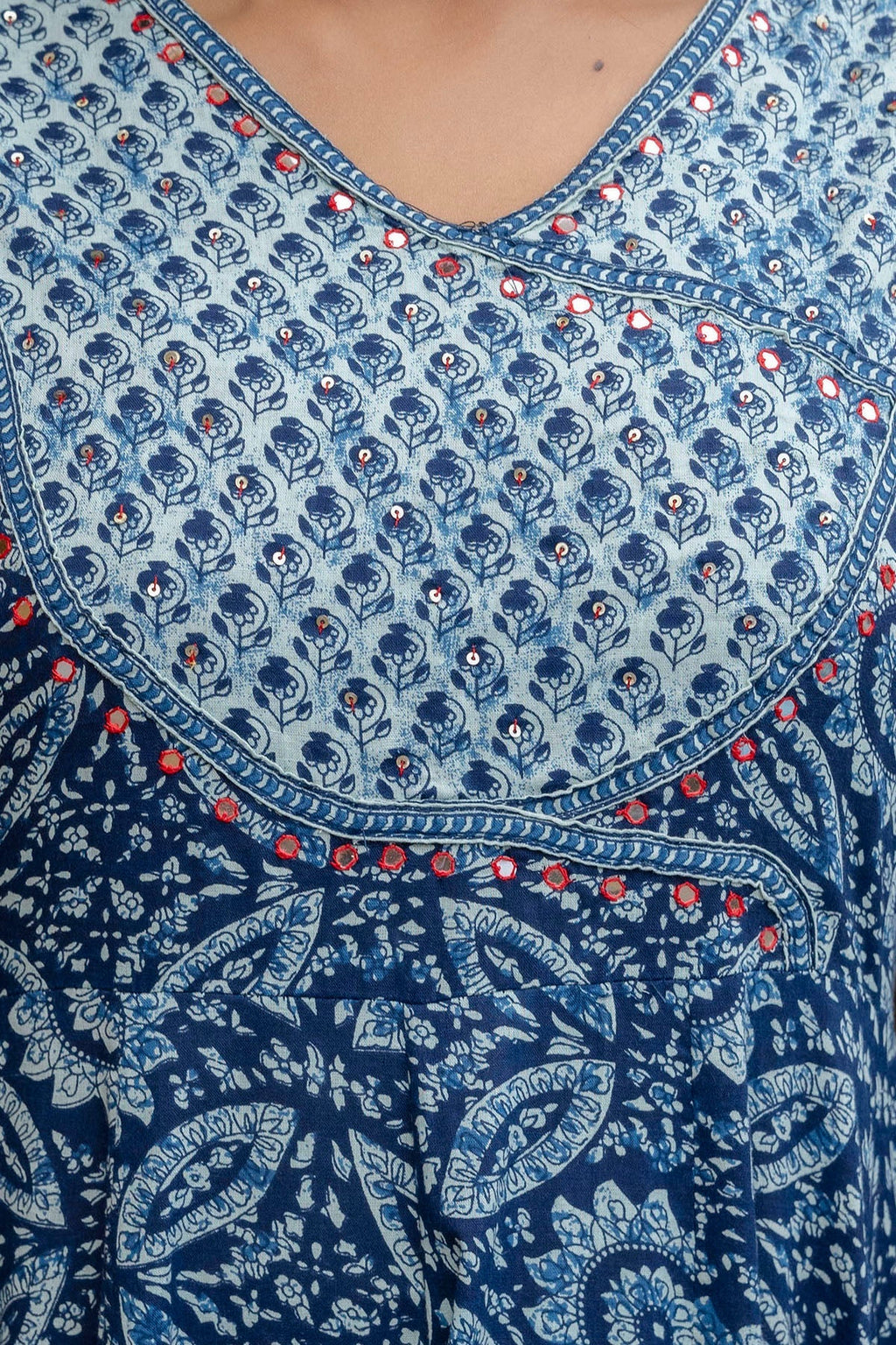 Embroidered Anarkali Kurta With Pant & Printed Dupatta, Blue - Hiral Fashion - Distacart