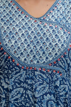 Embroidered Anarkali Kurta With Pant & Printed Dupatta, Blue - Hiral Fashion - Distacart