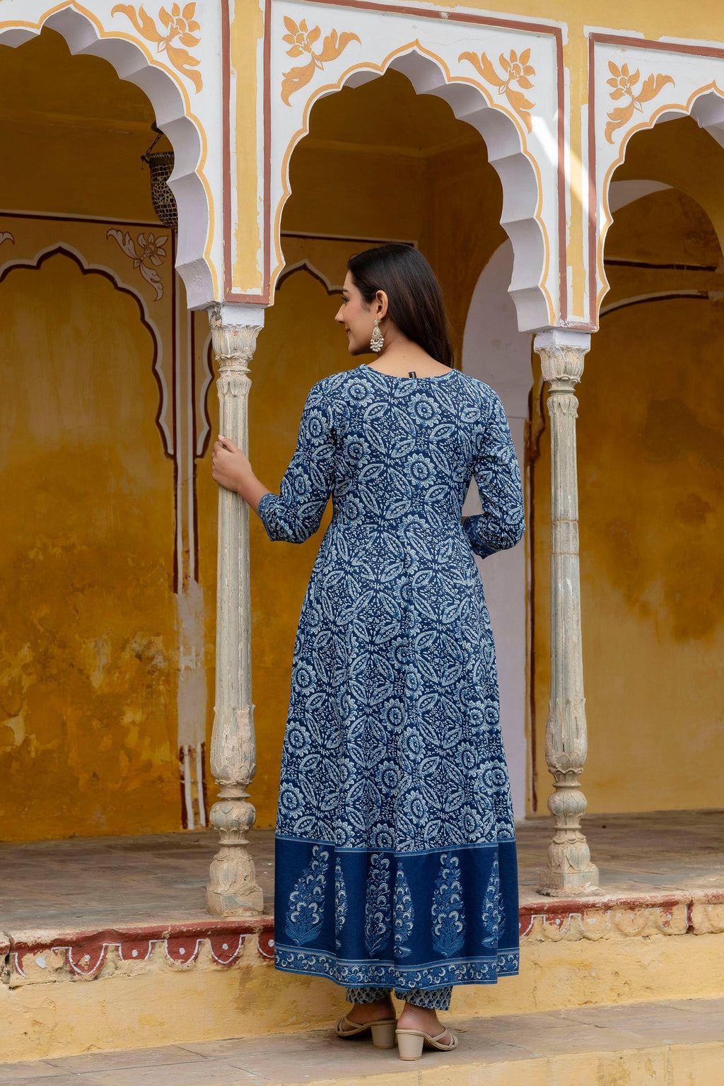 Embroidered Anarkali Kurta With Pant & Printed Dupatta, Blue - Hiral Fashion - Distacart