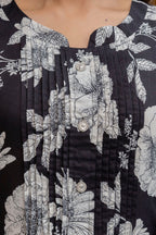 Floral Printed Kurta With Pant & Stripe Printed Dupatta, Black - Hiral Fashion - Distacart