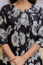 Floral Printed Kurta With Pant & Stripe Printed Dupatta, Black - Hiral Fashion - Distacart