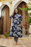 Floral Printed Kurta With Pant & Stripe Printed Dupatta, Blue - Hiral Fashion - Distacart