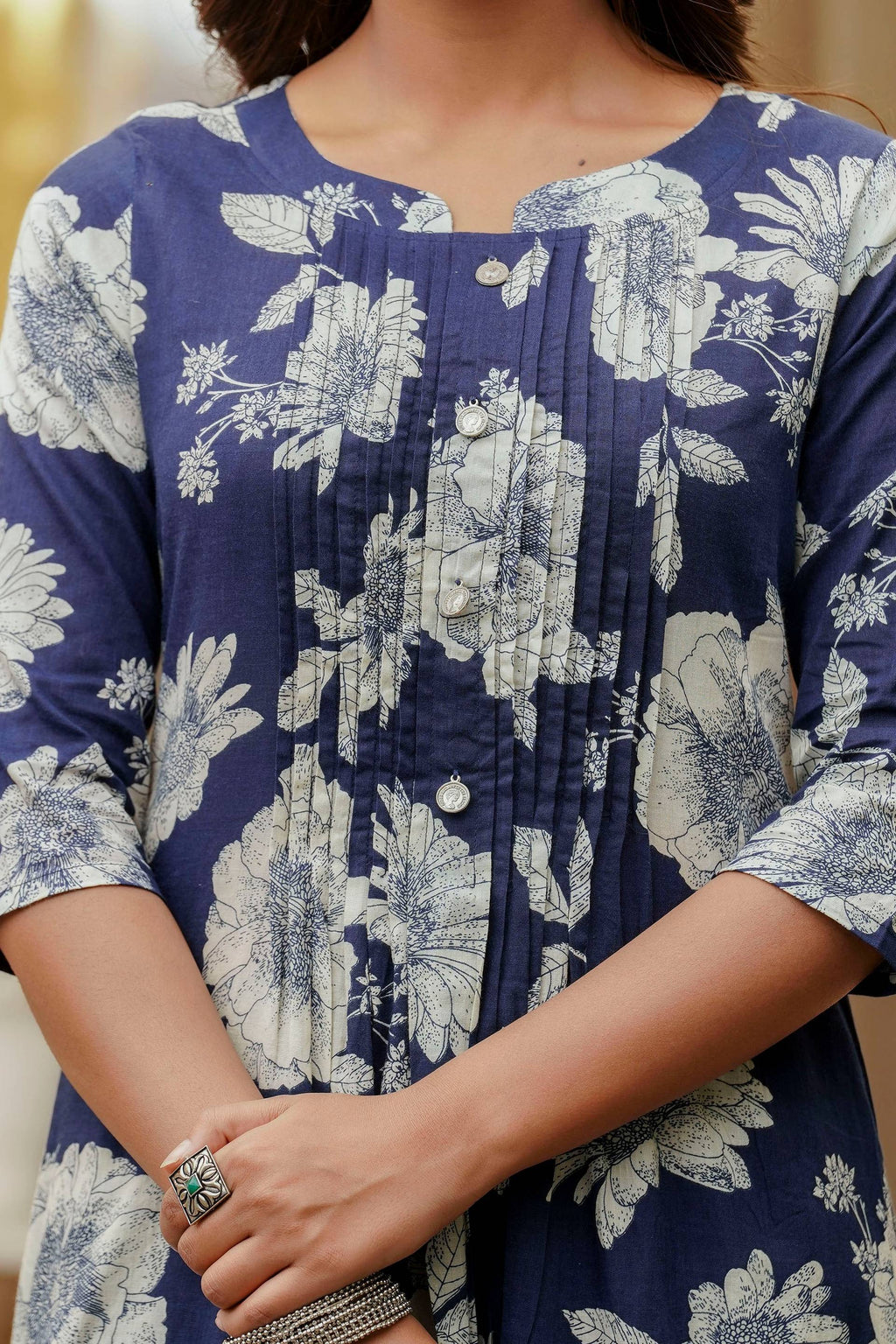 Floral Printed Kurta With Pant & Stripe Printed Dupatta, Blue - Hiral Fashion - Distacart