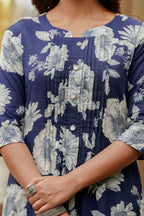 Floral Printed Kurta With Pant & Stripe Printed Dupatta, Blue - Hiral Fashion - Distacart