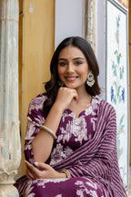Floral Printed Kurta With Pant & Stripe Printed Dupatta, Purple - Hiral Fashion - Distacart