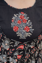 Embroidered & Floral Printed Anarkali Kurta With Pant & Dupatta, Black - Hiral Fashion - Distacart