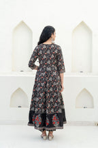 Embroidered & Floral Printed Anarkali Kurta With Pant & Dupatta, Black - Hiral Fashion - Distacart