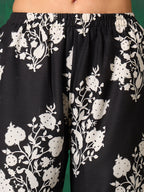 Embroidered & Printed Flared Kurta With Pant & Dupatta, Black - Hiral Fashion - Distacart
