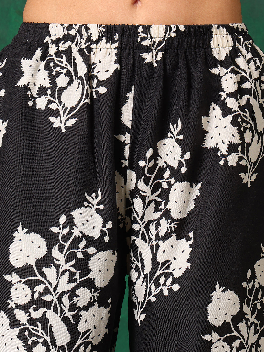Embroidered & Printed Flared Kurta With Pant & Dupatta, Black - Hiral Fashion - Distacart