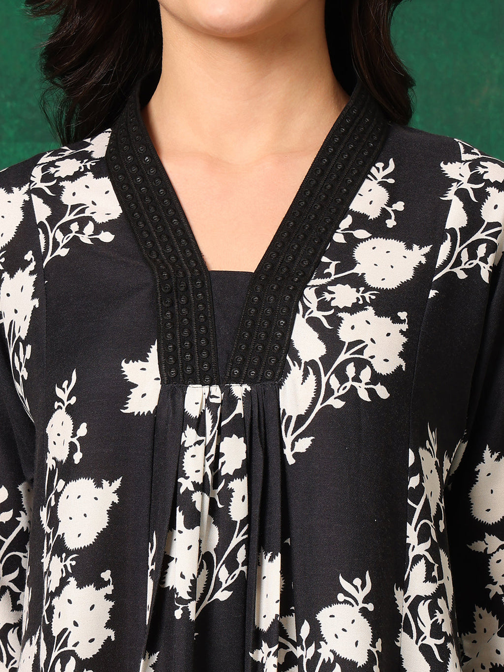 Embroidered & Printed Flared Kurta With Pant & Dupatta, Black - Hiral Fashion - Distacart