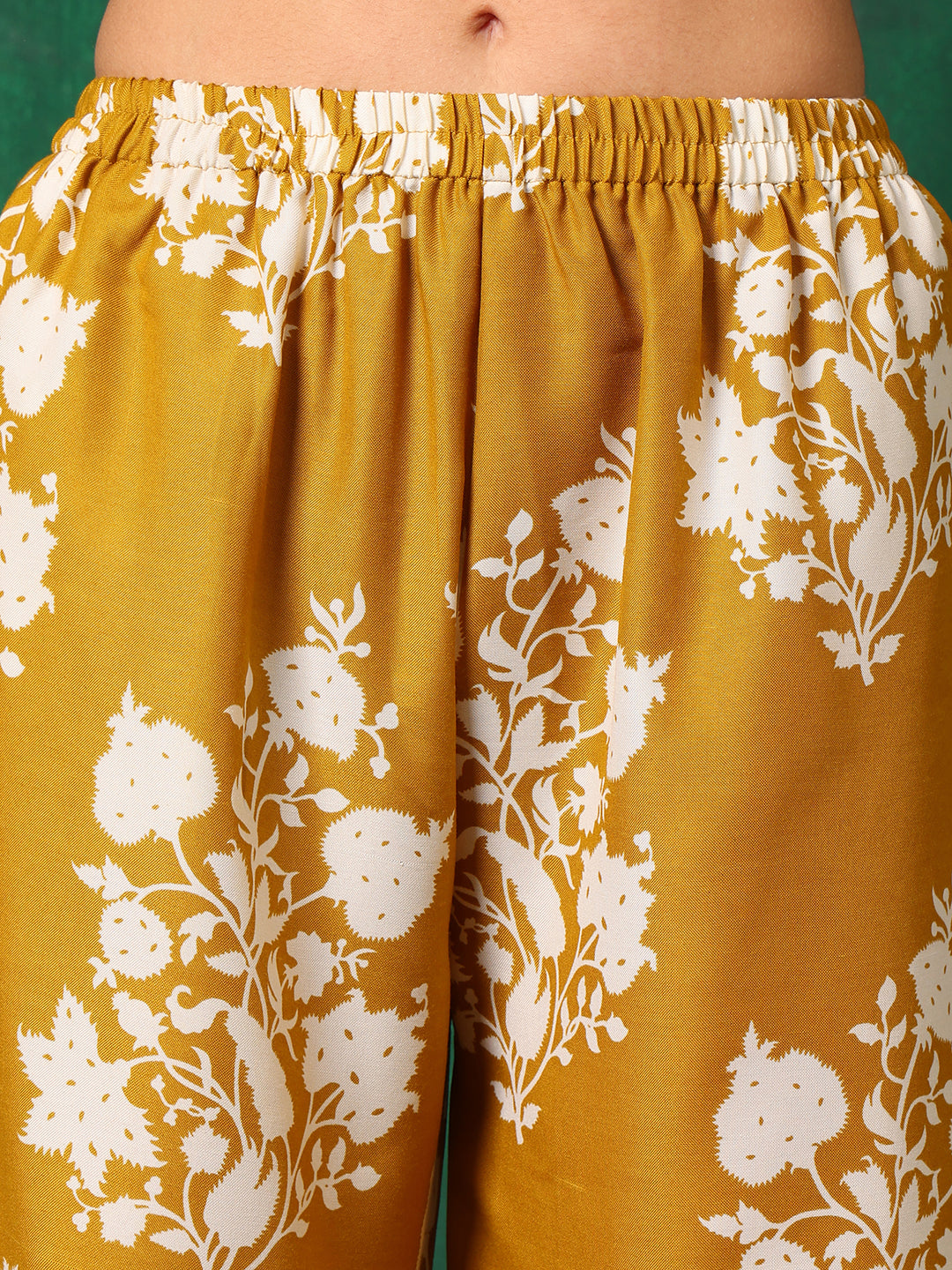Embroidered & Printed Flared Kurta With Pant & Dupatta, Mustard - Hiral Fashion - Distacart