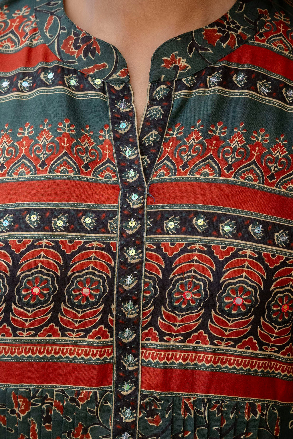 Ethnic Printed A-Line Kurta With Pant & Coordinated Dupatta, Bottle-Green - Hiral Fashion - Distacart