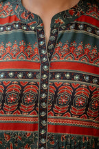 Ethnic Printed A-Line Kurta With Pant & Coordinated Dupatta, Bottle-Green - Hiral Fashion - Distacart