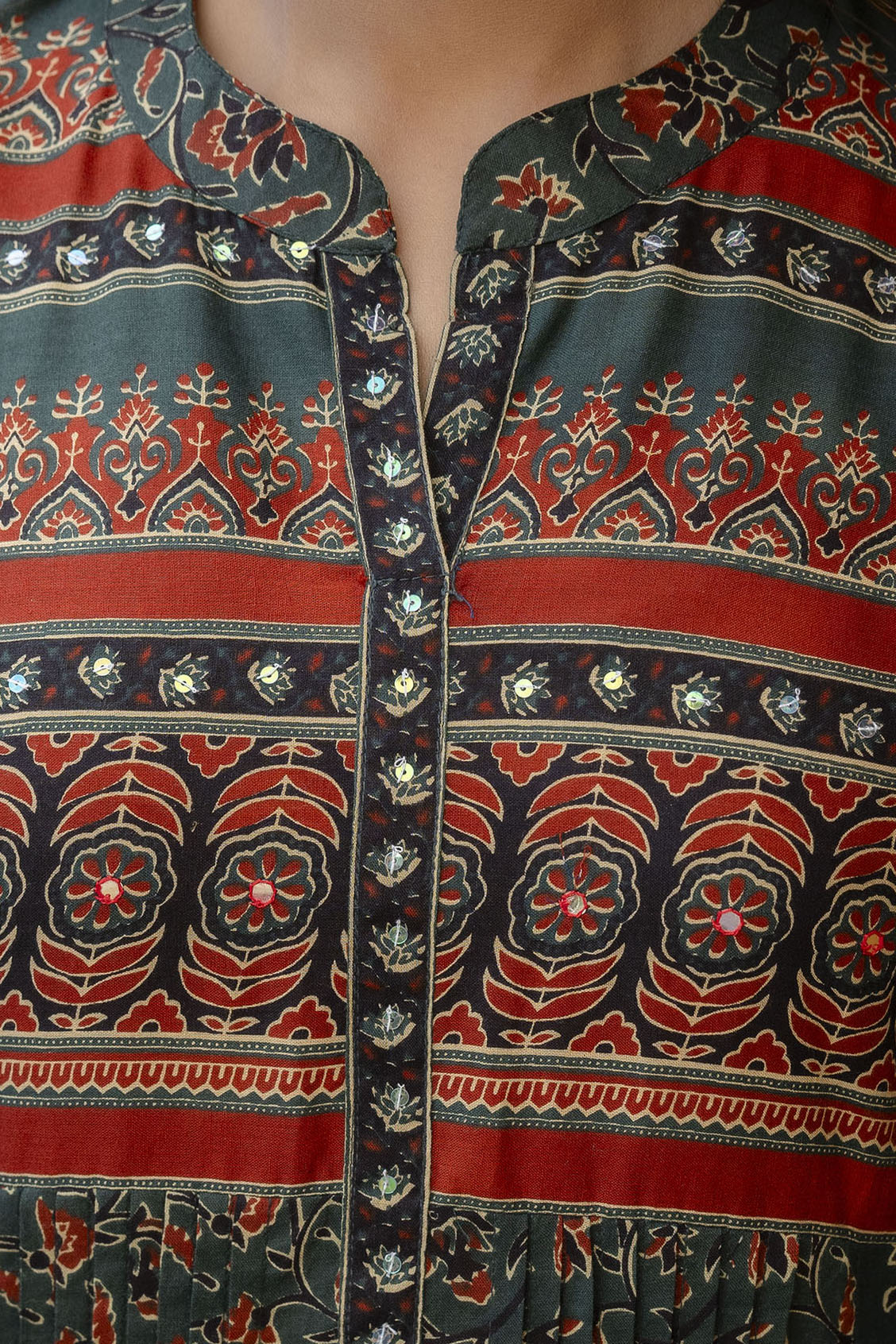 Ethnic Printed A-Line Kurta With Pant & Coordinated Dupatta, Bottle-Green - Hiral Fashion - Distacart