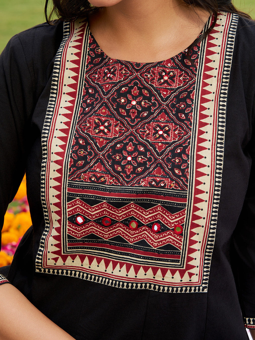 Embroidered & Ethnic Printed Anarkali Kurta With Pant & Printed Dupatta, Black - Hiral Fashion - Distacart