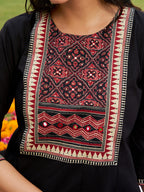 Embroidered & Ethnic Printed Anarkali Kurta With Pant & Printed Dupatta, Black - Hiral Fashion - Distacart