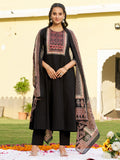 Embroidered & Ethnic Printed Anarkali Kurta With Pant & Printed Dupatta, Black - Hiral Fashion - Distacart