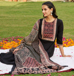 Embroidered & Ethnic Printed Anarkali Kurta With Pant & Printed Dupatta, Black - Hiral Fashion - Distacart