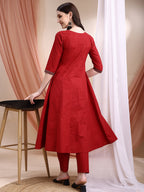 Embroidered & Ethnic Printed Anarkali Kurta With Pant & Printed Dupatta, Maroon - Hiral Fashion - Distacart
