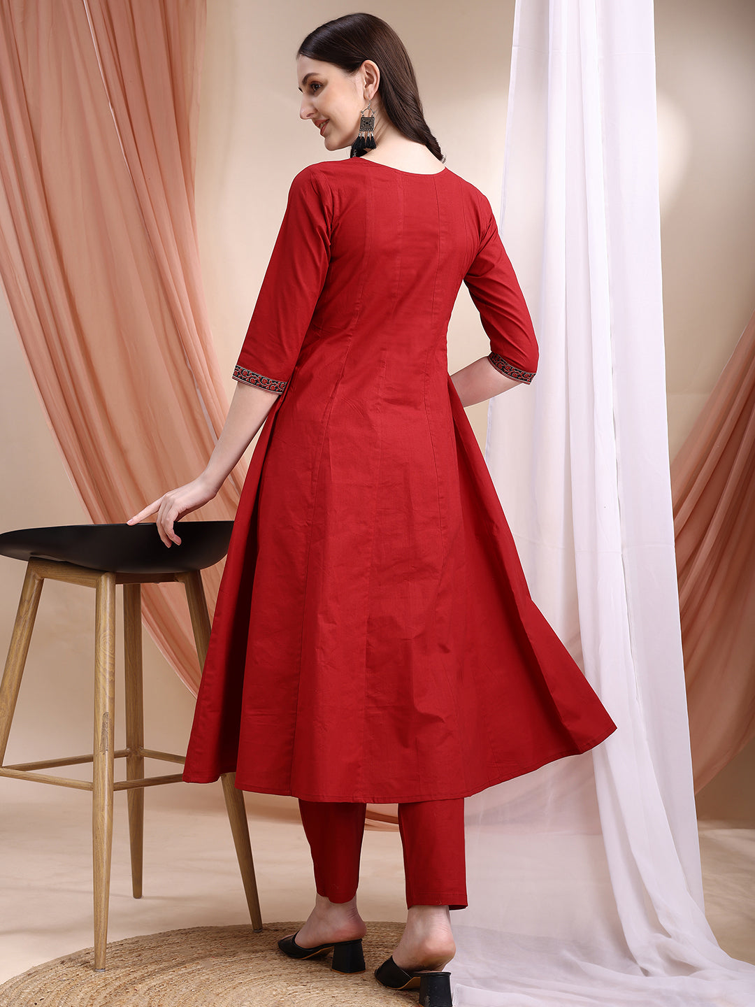 Embroidered & Ethnic Printed Anarkali Kurta With Pant & Printed Dupatta, Maroon - Hiral Fashion - Distacart