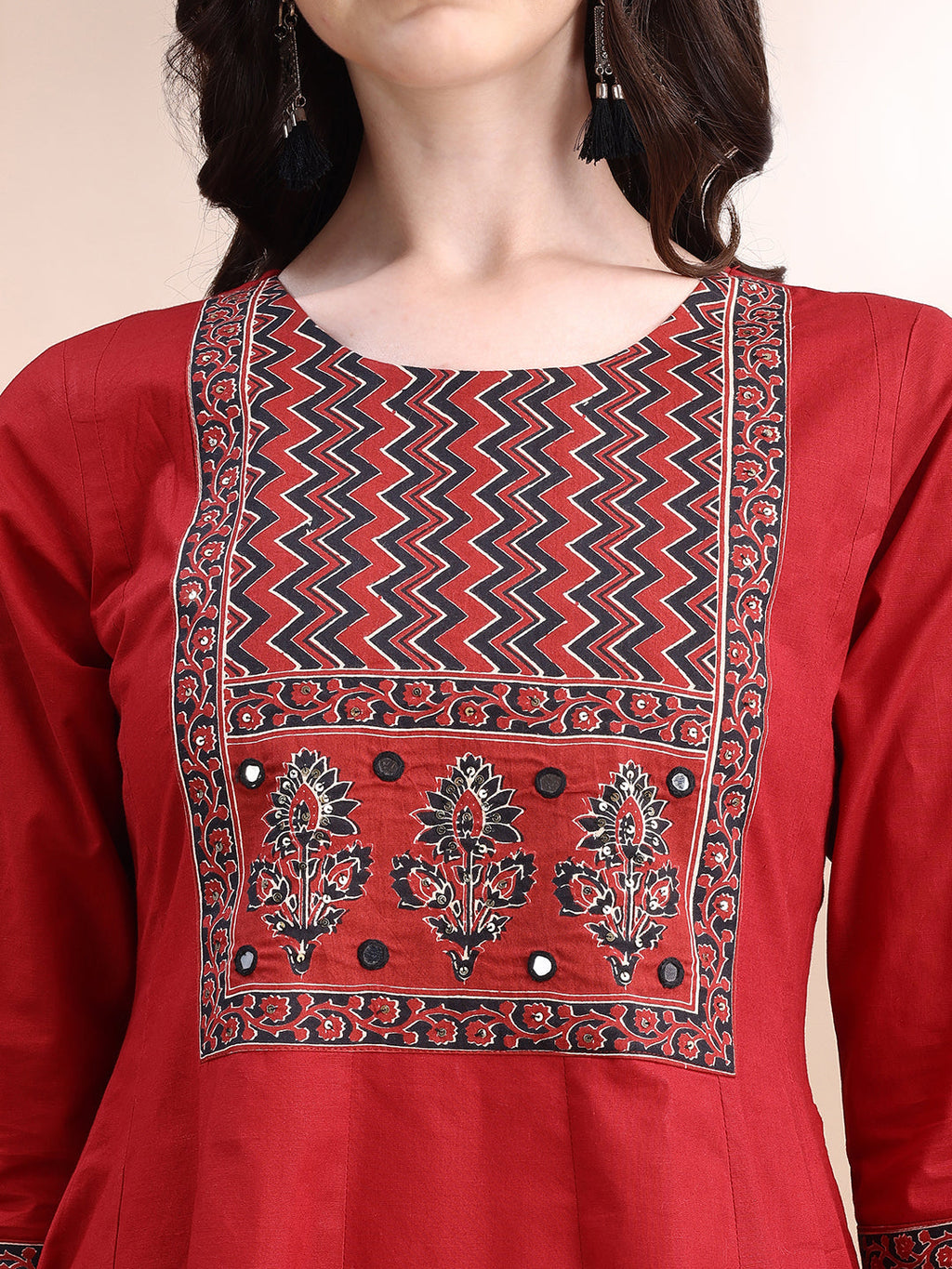 Embroidered & Ethnic Printed Anarkali Kurta With Pant & Printed Dupatta, Maroon - Hiral Fashion - Distacart