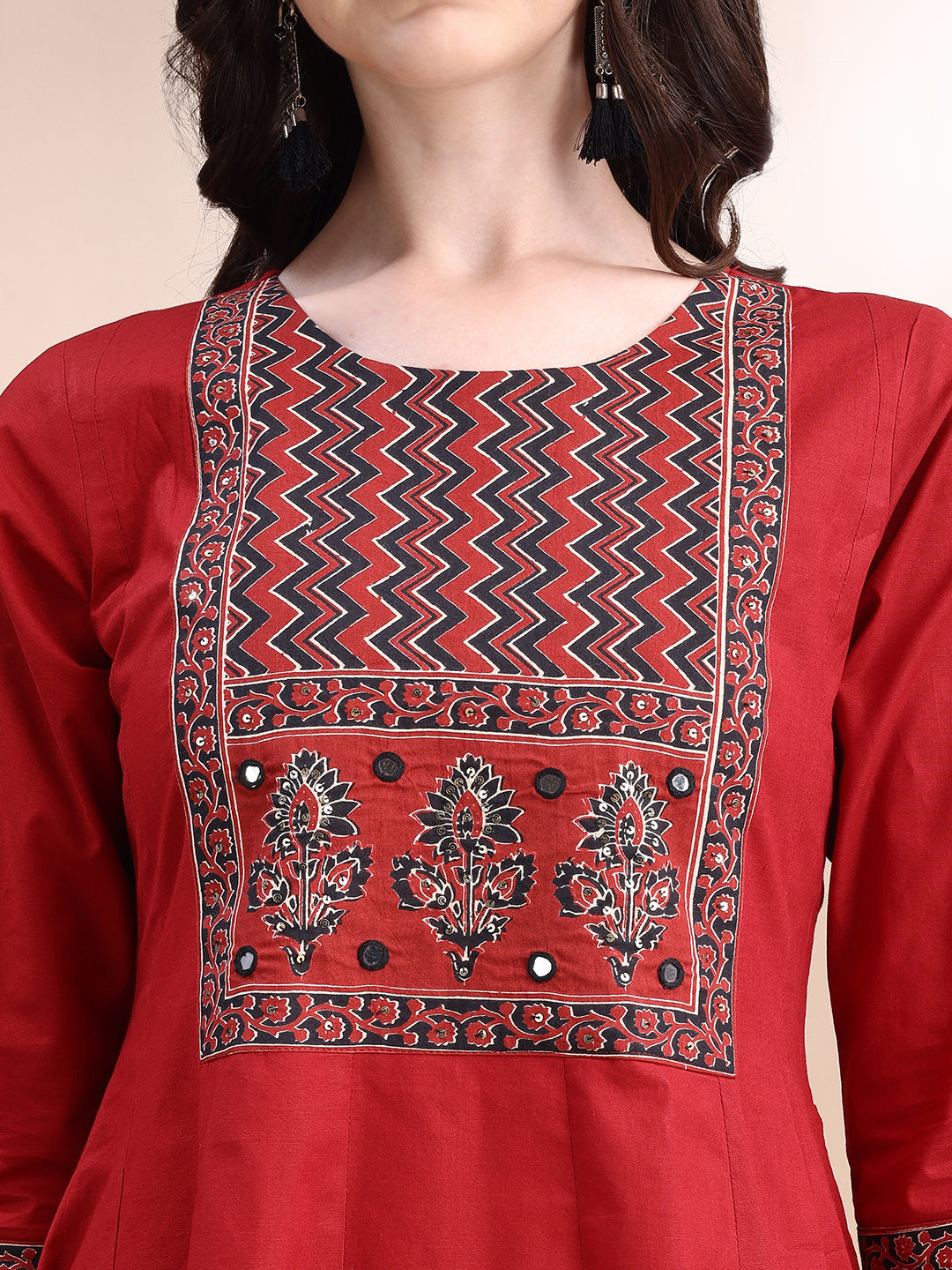 Embroidered & Ethnic Printed Anarkali Kurta With Pant & Printed Dupatta, Maroon - Hiral Fashion - Distacart