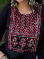 Embroidered & Ethnic Printed Kurta With Pant & Printed Dupatta, Black - Hiral Fashion - Distacart