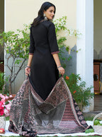 Embroidered & Ethnic Printed Kurta With Pant & Printed Dupatta, Black - Hiral Fashion - Distacart