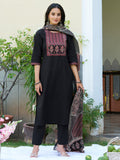 Embroidered & Ethnic Printed Kurta With Pant & Printed Dupatta, Black - Hiral Fashion - Distacart