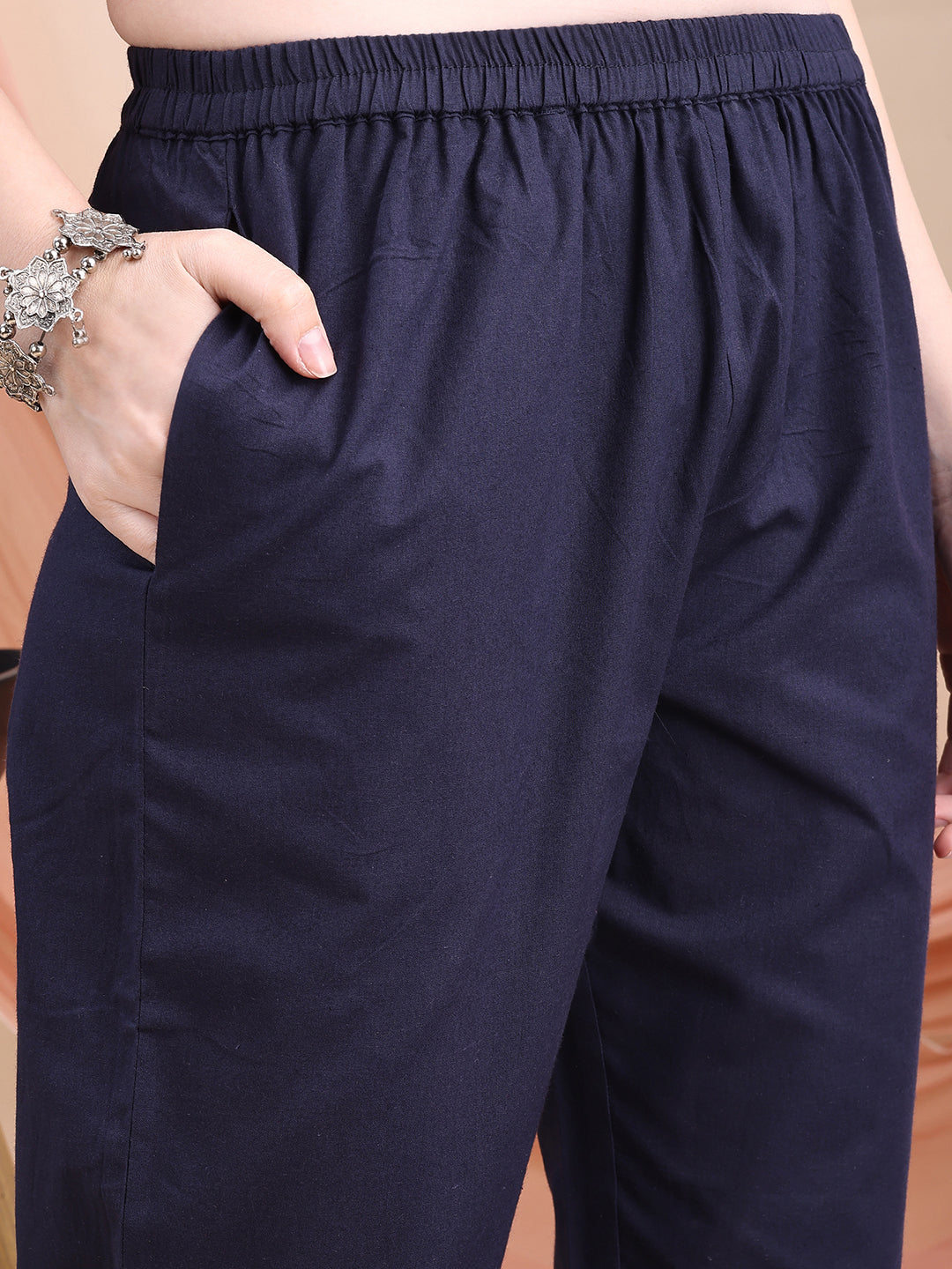 Embroidered & Ethnic Printed Kurta With Pant & Printed Dupatta, Navy Blue - Hiral Fashion - Distacart