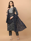 Bandhani Printed & Embroidered Kurta With Pant And Dupatta Set, Multicolor - Hiral Fashion - Distacart