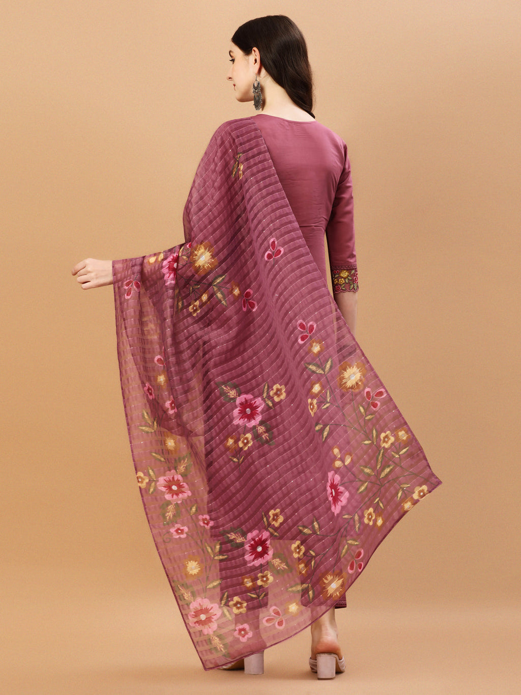Hand Embroidered Kurta With Pant & Printed Premium Organza Dupatta, Multicolor - Hiral Fashion