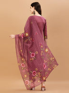 Hand Embroidered Kurta With Pant & Printed Premium Organza Dupatta, Multicolor - Hiral Fashion