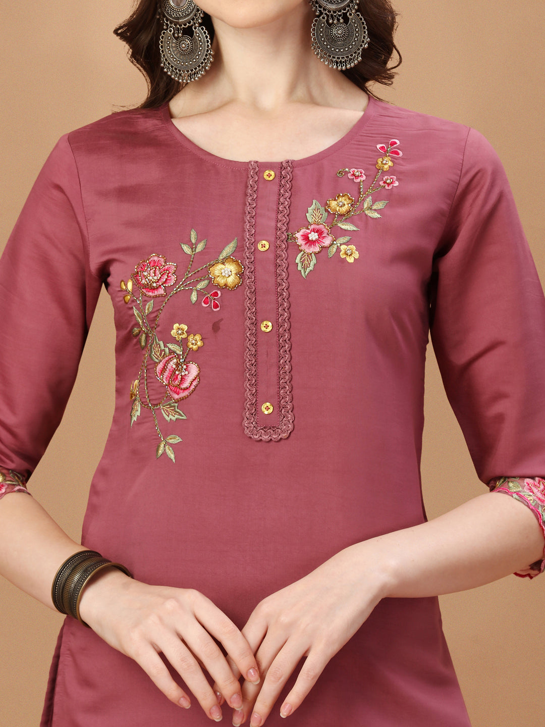 Hand Embroidered Kurta With Pant & Printed Premium Organza Dupatta, Multicolor - Hiral Fashion