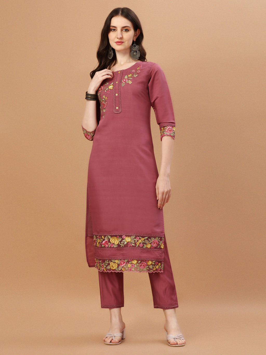 Hand Embroidered Kurta With Pant & Printed Premium Organza Dupatta, Multicolor - Hiral Fashion