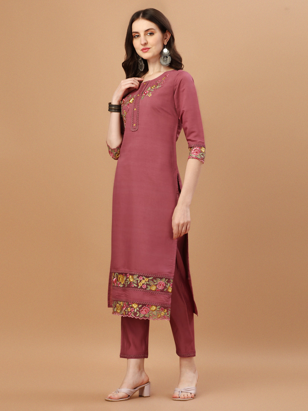 Hand Embroidered Kurta With Pant & Printed Premium Organza Dupatta, Multicolor - Hiral Fashion