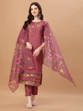 Hand Embroidered Kurta With Pant & Printed Premium Organza Dupatta, Multicolor - Hiral Fashion