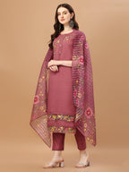 Hand Embroidered Kurta With Pant & Printed Premium Organza Dupatta, Multicolor - Hiral Fashion
