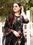 Floral Embroidered Kurta With Pant & Premium Organza Embroidered Dupatta Luxury, Multicolor - Hiral Fashion - Distacart