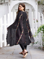 Floral Embroidered Kurta With Pant & Premium Organza Embroidered Dupatta Luxury, Multicolor - Hiral Fashion - Distacart