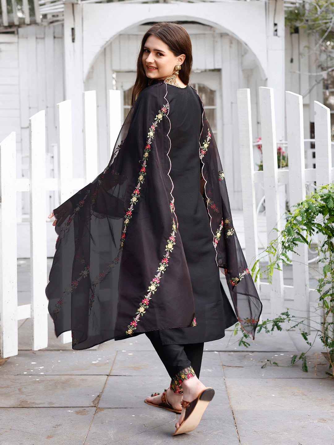 Floral Embroidered Kurta With Pant & Premium Organza Embroidered Dupatta Luxury, Multicolor - Hiral Fashion - Distacart