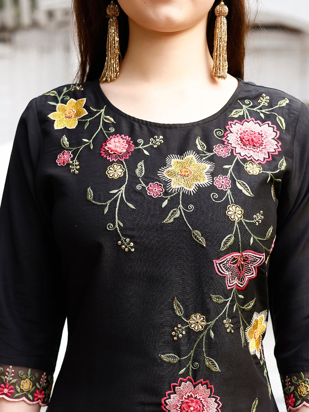 Floral Embroidered Kurta With Pant & Premium Organza Embroidered Dupatta Luxury, Multicolor - Hiral Fashion - Distacart
