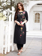 Floral Embroidered Kurta With Pant & Premium Organza Embroidered Dupatta Luxury, Multicolor - Hiral Fashion - Distacart