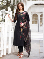 Floral Embroidered Kurta With Pant & Premium Organza Embroidered Dupatta Luxury, Multicolor - Hiral Fashion - Distacart