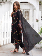 Floral Embroidered Kurta With Pant & Premium Organza Embroidered Dupatta Luxury, Multicolor - Hiral Fashion - Distacart