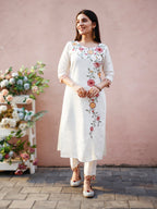 Floral Embroidered Kurta With Pant & Premium Organza Embroidered Dupatta, Multicolor - Hiral Fashion - Distacart