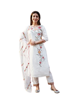 Floral Embroidered Kurta With Pant & Premium Organza Embroidered Dupatta, Multicolor - Hiral Fashion - Distacart