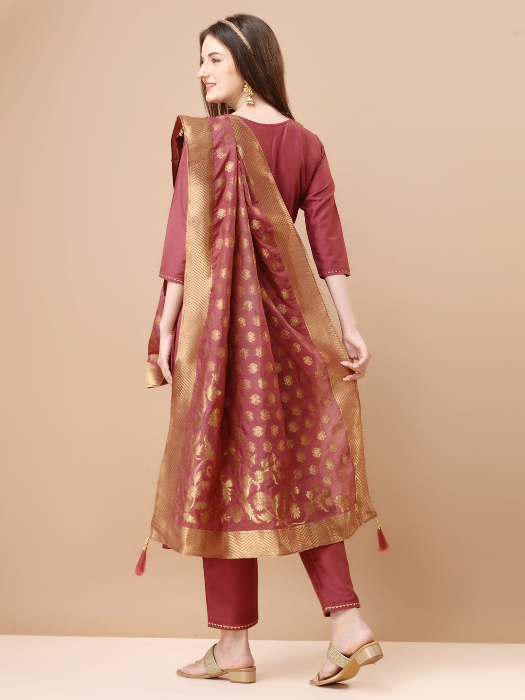 Alia Cut Sequined Embroidered Premium Kurta Set With Banarasi Silk Dupatta, Multicolor - Hiral Fashion